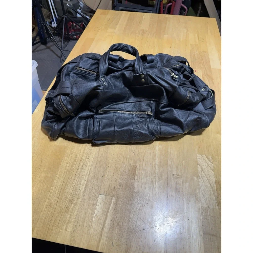 Vintage Mexican Genuine Leather Duffel Bag Black Patchwork Weekender 28